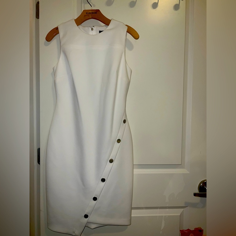 Tommy Hilfiger Asymmetrical White Dress with Button Accents